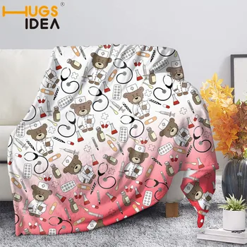 

HUGSIDEA Gradient Color Nuser Bear Pirnt Sofa Blanket Spring Keep Warm Blanket Dental Bed Decor Cover Soft Polyester Blanket
