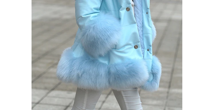 PPXX/ г. Зимняя парка куртка для девочек детские парки из искусственной кожи в стиле пэчворк с искусственным мехом лисы, пальто Зимняя плотная верхняя одежда принцессы, большие размеры