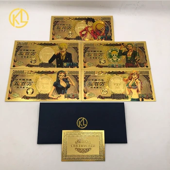 

5pcs/lot Grandista One Piece Monkey D Luffy Grandline Men Luffy Anime Collectible 5000000 Yen Gold Banknote for Collection