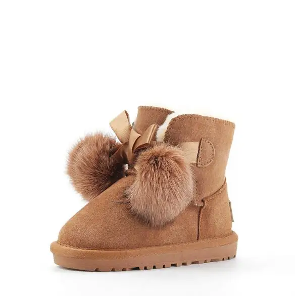 SHUANGGUN New Children Boots For Girls Kids Snow Boots Genuine Sheepskin Leather Natural Fur Warm Winter Shoes#K001