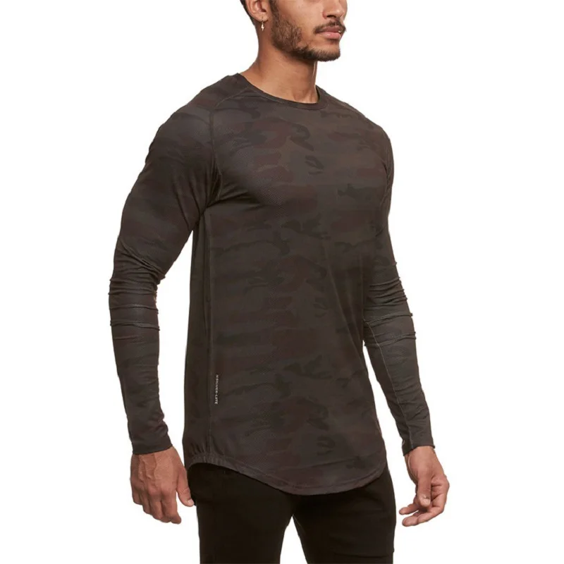 

New Muscle Fitness Sports Long-sleeved Slim Stretch Breathable Tension Quick-drying Clothes Men's Running Training T-shirt Gym