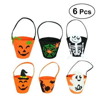 

6pcs Halloween Candy Bag Witch Bat Spider Web Goodies Holder Pumpkin Handbag Gift Organizer for Trick or Treat Holiday Halloween