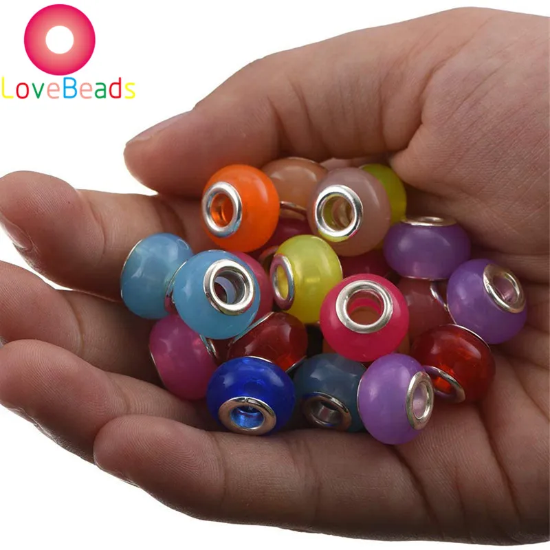 

10Pcs New Love Beads Color Round Spacer Beads Charms Silver Plated Core Fit European Style Pandora Bracelet for Jewelry Making