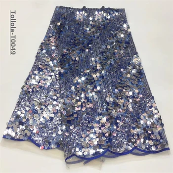 

Sequins Lace Fabric 2019 High Quality African Evening Dress Fabrics New Nigeria Sequined Embroidered Mesh Net Lace Fabric
