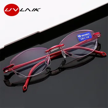 

UVLAIK Anti Blue Light Reading Glasses Rimless Presbyopia Memory Hyperopia Frameless Magnifier Eyewear +1.0,+1.5,+2.0,+2.5,+3.0