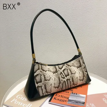 

[BXX] Genuine Leather Bags For Women 2020 Brand Designer Snake Handbags Simple Totes Lady Phone Purses HI608