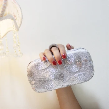

Rhinestone Silver Handbag Crystal Clutch Women Bridal Wedding Chain Shoulder Box Bag Purse Finger Knucklebox Evening Party Bag