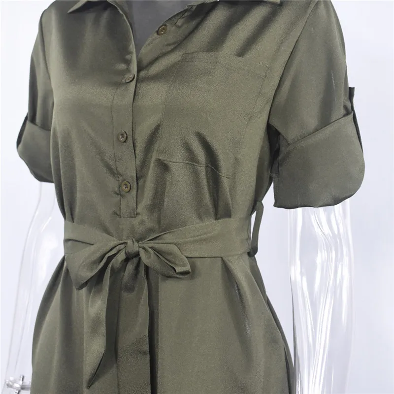 Fashion Turn-down Collar Office Ladies Shirt Dress Women Three Quarter Sleeve Autumn Dress Plus Size Casual Vestidos Loose Robe