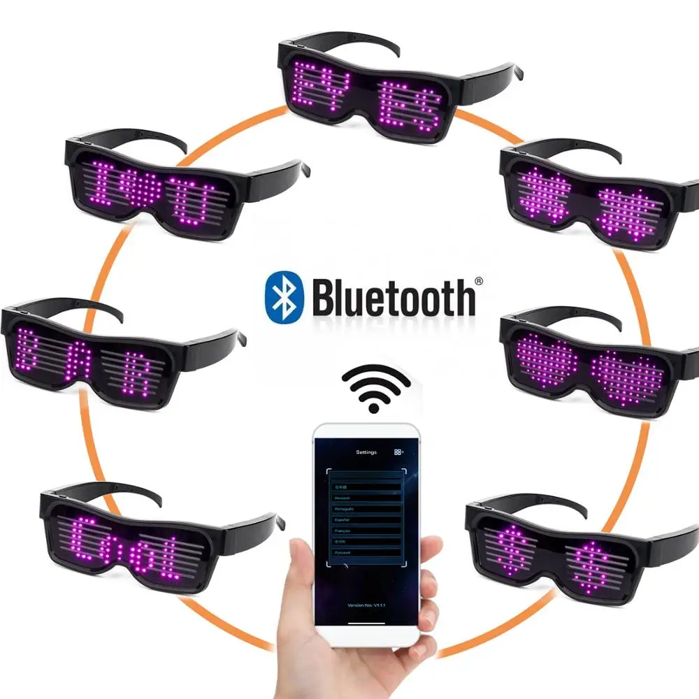 Leadleds Smart Led Glasses Bluetooth App Control Animation Text  Programmable Led Light Up for Party Club DJ Halloween Gifts (White)