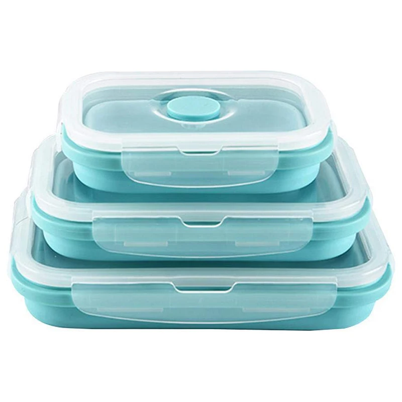 

ELEG-3Pcs Set Silicone Folding Bowl Food Lunch Case Box Tableware Container with Lid