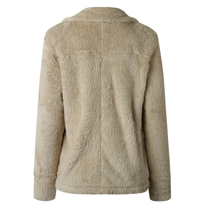 low cost Autumn Women Fleece Jacket Winter Faux Fur Short Coat Warm Soft Plush Suit Collar Female Casual Sol