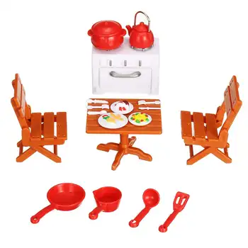 

18pcs/set Simulation Doll House Mini Furniture Accessories Miniature Kitchen Furniture(table/cabinet/chair) Kids Toy Gifts