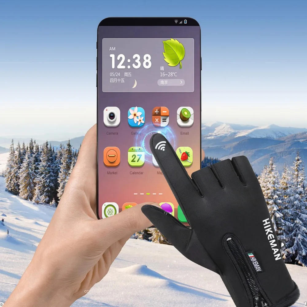 Сенсорный экран черный Перчатки флис теплый лыжный для прогулок, верховой езды полный палец на молнии силиконовый нескользящий Перчатки
