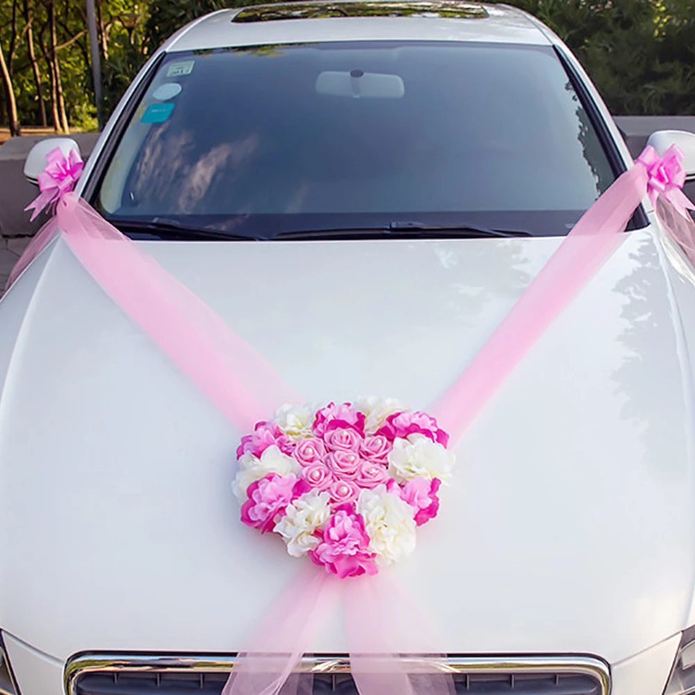 Романтическая поддельная Роза из искусственного шелка центральная часть вечерние декоративный венок самодельное сердечко свадебный автомобиль цветок день Святого Валентина дома
