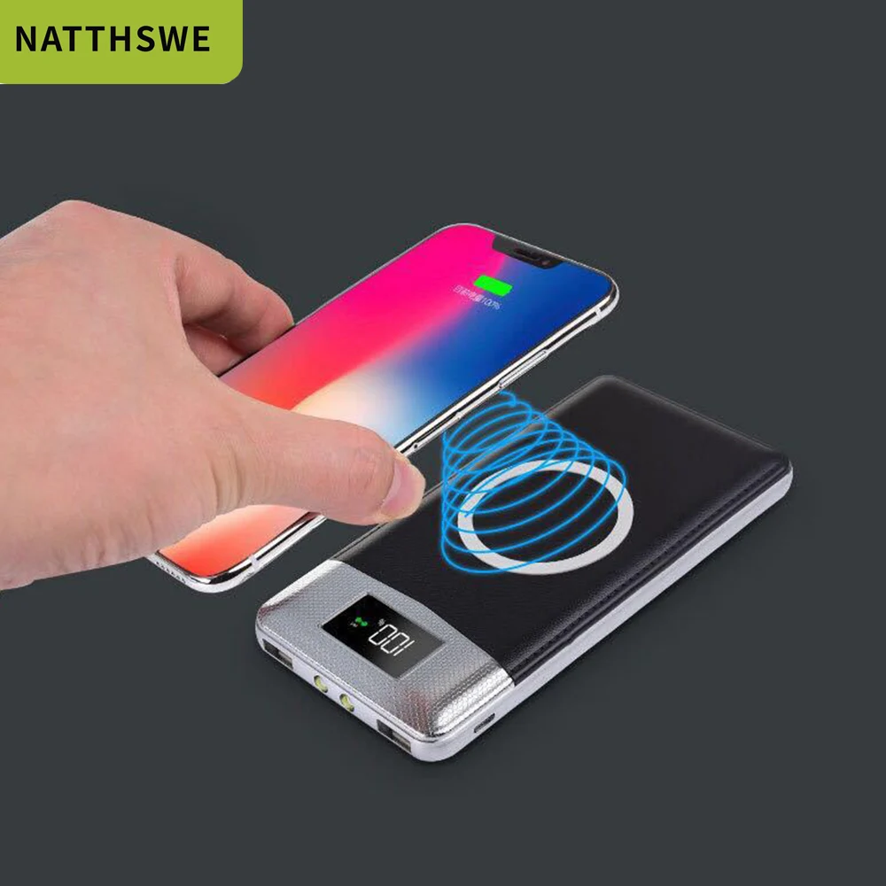 NATTHSWE Qi Беспроводная зарядка Utral-thin Mini 30000 емкость Быстрая зарядка Мобильный Внешний аккумулятор портативный внешний аккумулятор Двойной USB