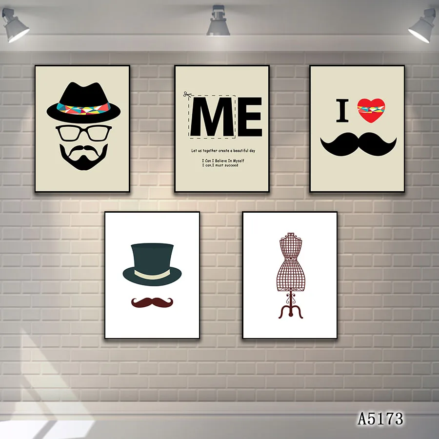 

Abstract Oil Painting Print on Canvas 5pcs Cartoon Beard and Hat Canvas Printing Canvas Painting Wall Art Picture for Home Decor