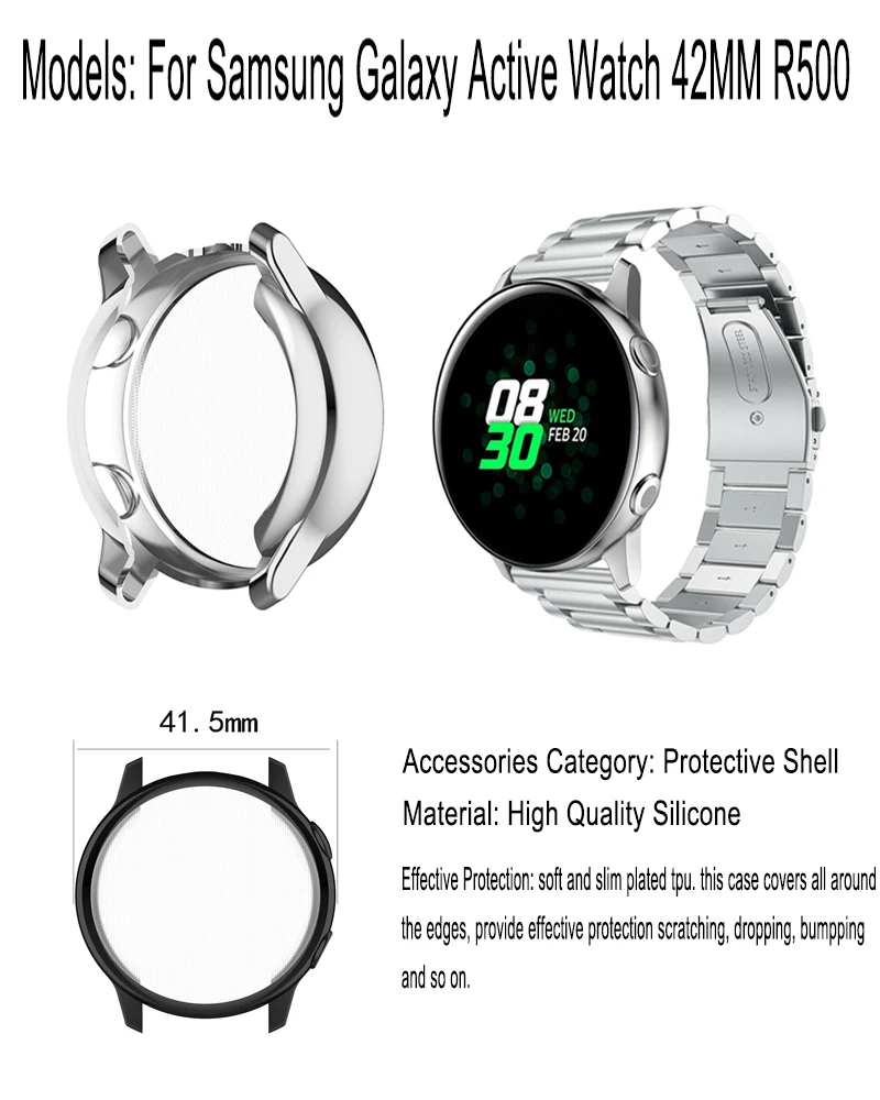 20 мм ремешок из нержавеющей стали для samsung Galaxy Active Watch 42 мм металлический браслет Мягкий защитный чехол R500 аксессуары для часов
