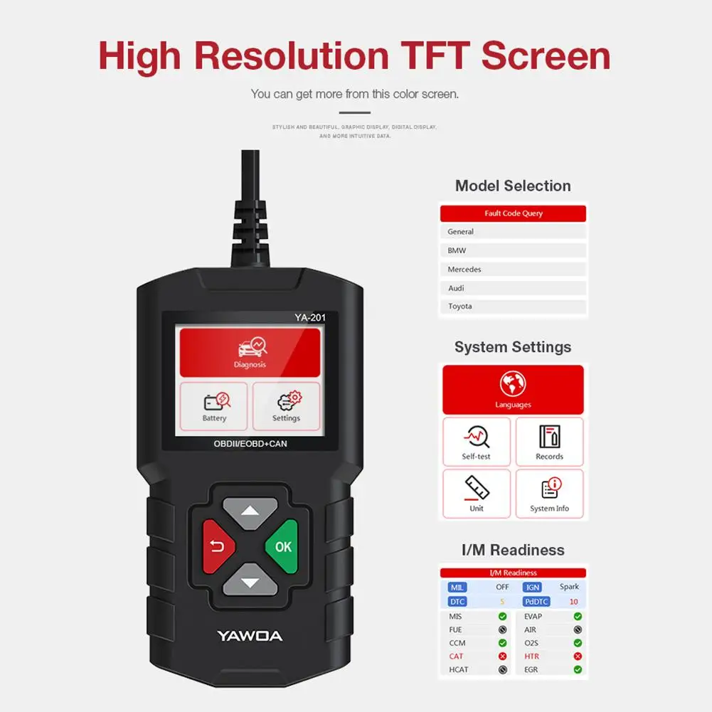Сканер оригинальный для YA-201 считыватель кодов ODB2 сканер Авто OBDII двигатель код ошибки считыватель сканирующие инструменты