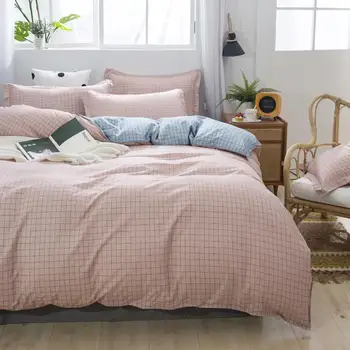 

60 Small Grid Design Bedding Set Quilt Cover Pillowcase Duvet Cover Sets Gray King Queen Double Single Full Size Bed Linen