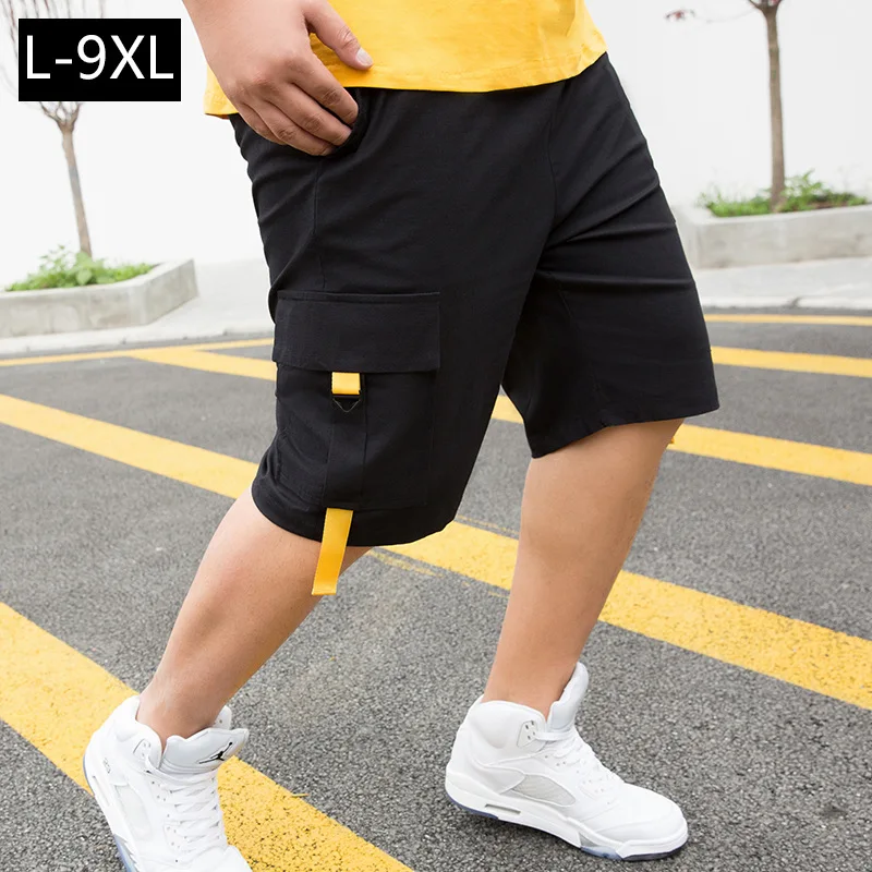 Летние мужские шорты-карго размера плюс 6XL 7XL 8XL 9XL 150 кг Черные Серые Хлопковые Мужские шорты до колена с карманами цвета хаки в стиле хип-хоп для мальчиков