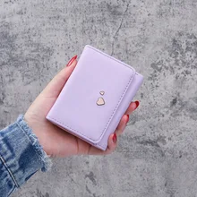 

New Fashion Ladies Wallet Short Paragraph Simple Heart-shaped Mini Student Purse Solid Color Clutch Card Bag
