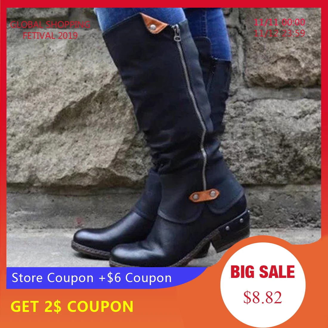 

LASPERAL Comfortable Boots Women Boots Side Zipper Sexy High Heels Women Shoes Chelsea Winter Knee-High Boots Botas Mujer