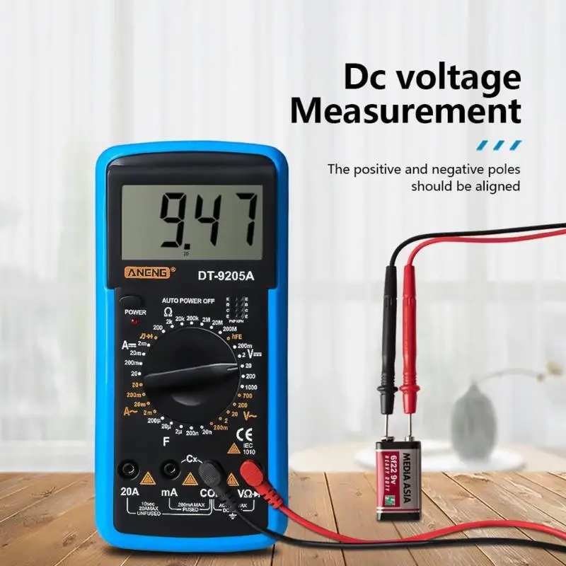 ANENG DT-9205A Цифровой мультиметр ЖК-дисплей AC/DC Ом портативный вольтметр измеритель напряжения тока тестер сопротивления защита от перегрузки