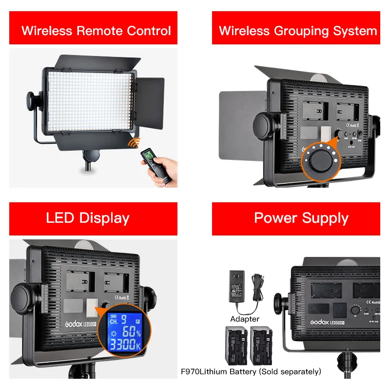 US $837.50 Godox 2PCS LED1000W 5600K LED Light Kit With 2PCS 28m Light Stand Video Continuous Light Kit For Childrens Video