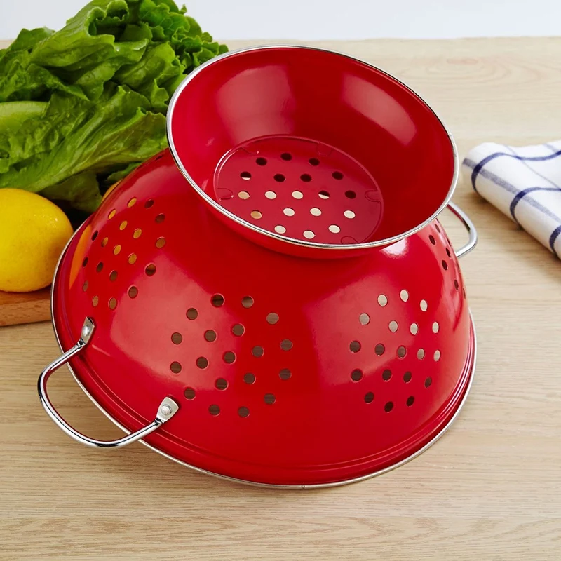Stainless Steel Vegetable Storage Basket Bread Basket Drain Food Fruit Basket for Kitchen and Living Room Dining Room - Цвет: Red