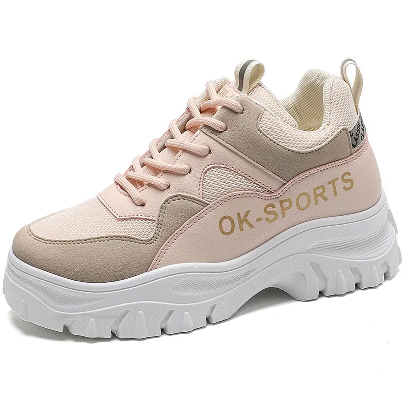 

Autumn Women's Platform Mesh Sports Shoes New Microfiber Fashion Comfortable Breathable Color Matching Lace Running Casual Shoes
