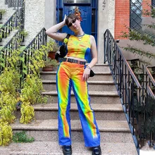 

Fashionable Personality Colorful Print High Waist Street Style Straight Casual Trousers