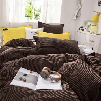 

Fleece Flannel Duvet Cover Home Textile Microfiber Polyester Bedding Sets 2 Pillow Case Europe Size 220X240cm Brown for Nordic