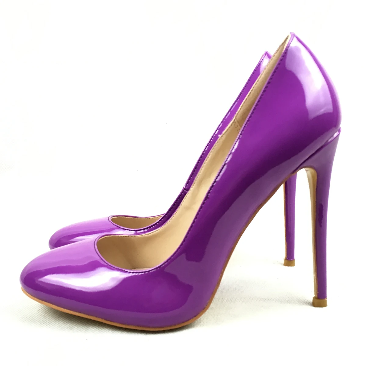 Женская обувь; туфли-лодочки на высоком каблуке с круглым носком; женская обувь из лакированной кожи на высоком каблуке для работы и работы; цвет черный, фиолетовый, красный - Цвет: Purple
