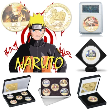 

WR 5PCS Anime Naruto Gold Plated Coin Collectibles with Gift Box Japanese Challenge Coins Original Coin Men Gift Dropshipping
