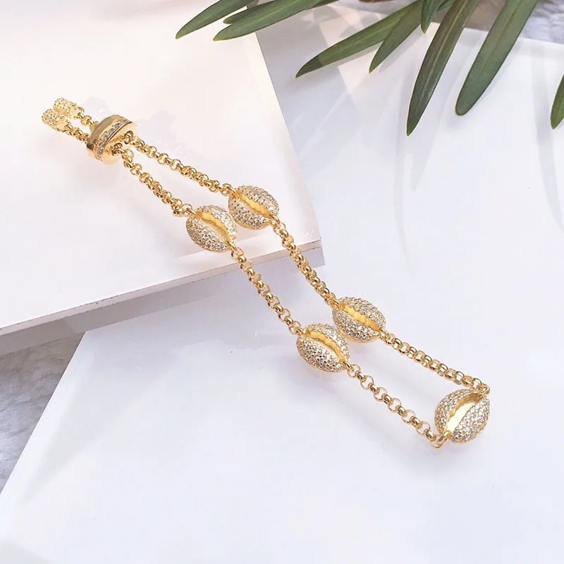 Baoyocn Стерлинговое Серебро 925 пробы, желтое золото, цвет Toi Et Moi Conch Seashell, циркониевый браслет, регулирующий женские модные ювелирные изделия