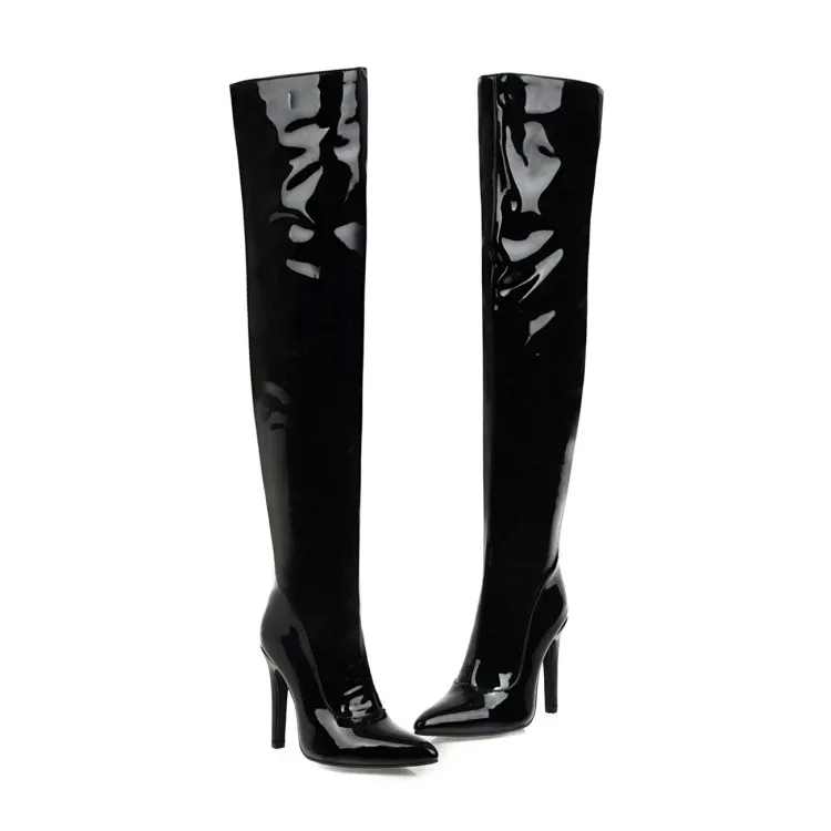 Женские сапоги осень-зима, новые модные женские сапоги выше колена на высоком каблуке с острым носком, на молнии, большие размеры 32-48 - Цвет: Черный