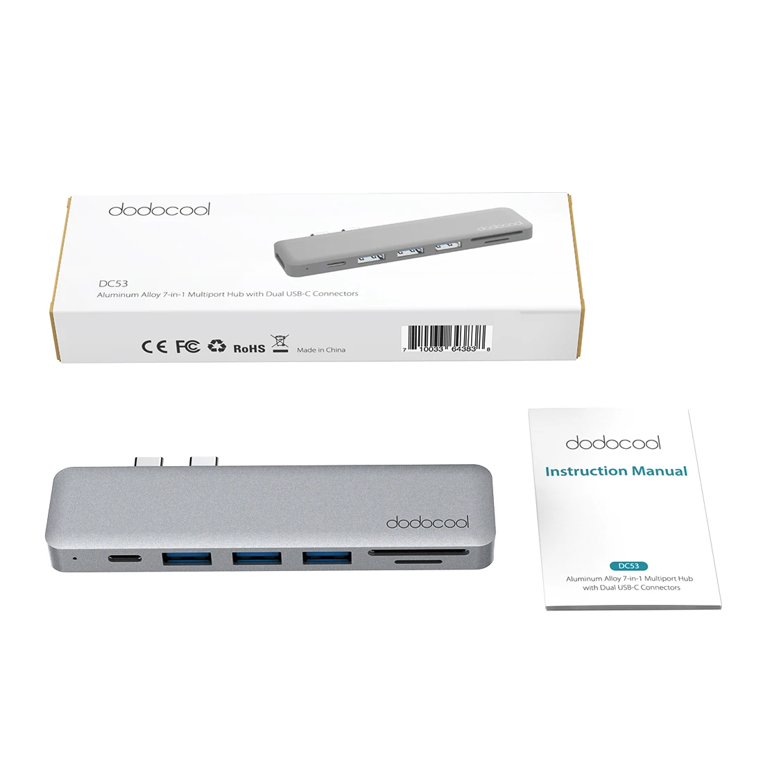 

Alloy 7-in-1 Usb Hub Dodocool for Macbook Pro Aluminum Multiport Hub with Dual USB-C Connector Video HD Output Port Card Reader