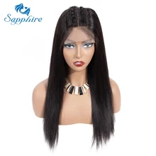 Сапфировый прямой парик на шнурке, бразильские человеческие волосы, парики, бразильские 150% плотность, прямые 4*4 парики на шнурке