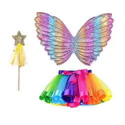 Costume de princesse féerique pour filles, ensemble de robe Tutu avec ailes de papillon, baguette pour fête d'anniversaire, 3 pièces 