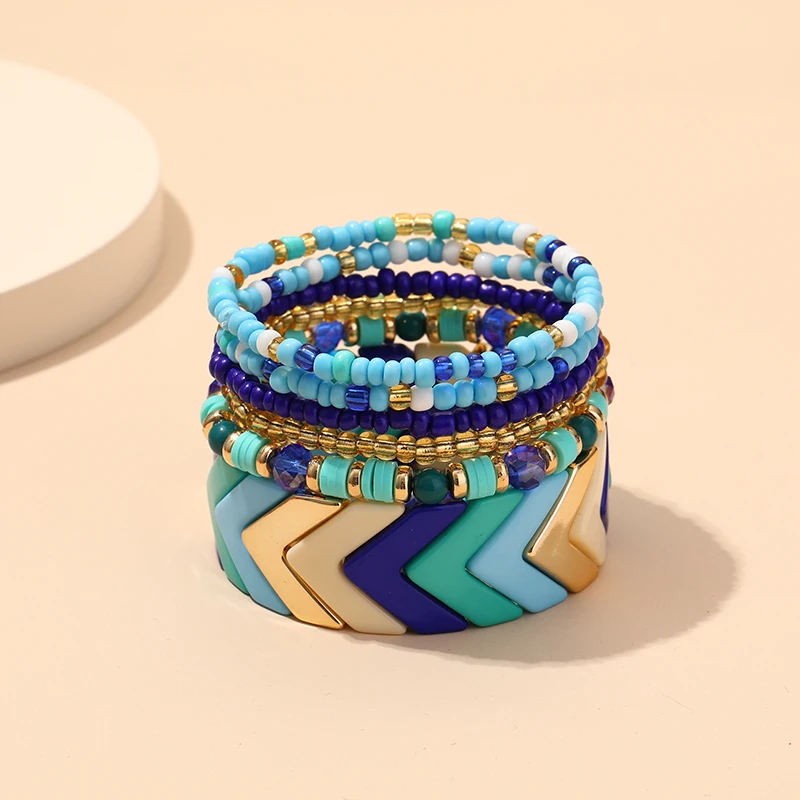 Beaded bracelet acrylic bohemian set for women men multi-layer seed beads chain bangles charm jewelry
