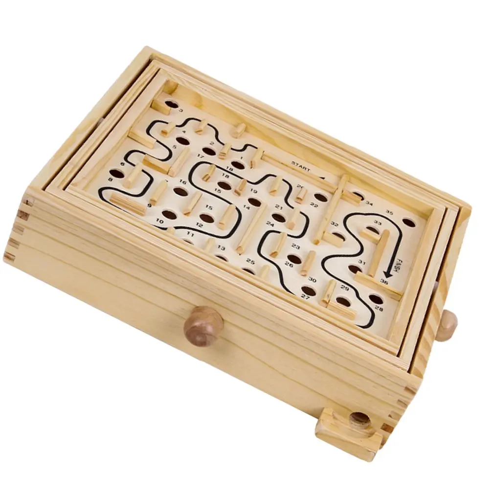 Wooden Children Interactive Table Game Balance Ball Intelligence Track Hand-Cranked Labyrinth Decompression Toy