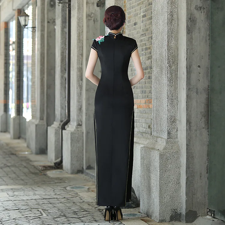 Женское элегантное вышитое длинное платье Cheongsam с коротким рукавом для свадебной вечеринки, Восточное Ретро женское платье Qipao, одежда официанта