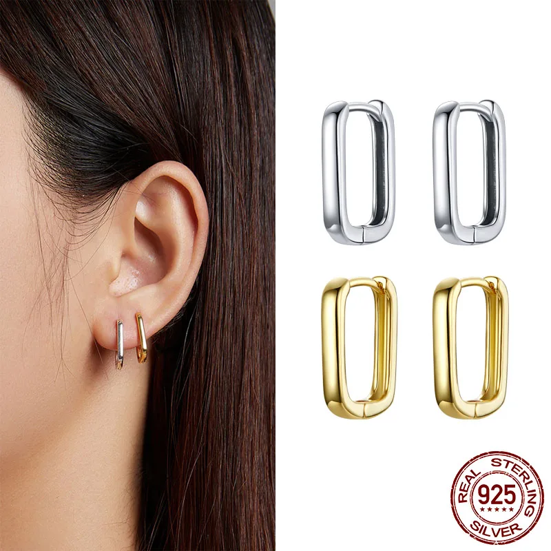 

WOSTU 925 Sterling Silver Square Hoops Earrings Stud Earrings Buckles Simple Earrings For Women Fashion Silver Jewelry CTE478