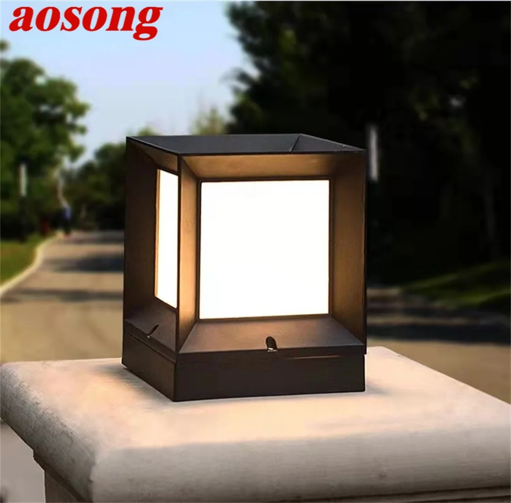 AOSONG Outdoor Solar Cube Light LED Waterproof Pillar Post Lamp Fixtures for Home Garden Courtyard