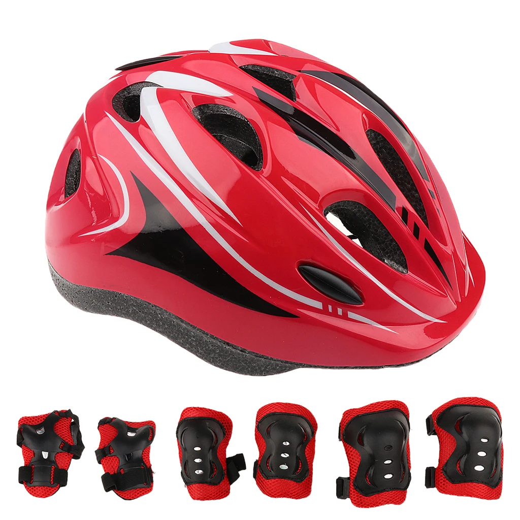 14 Pieces Kids Boy Girl Roller Skating Bicycle Helmet Knee Elbow Pad Wrist Guard Protector Pink and Red