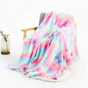 

Rainbow Dyed Double Thickness Soft Warm Nap Blanket In Winter