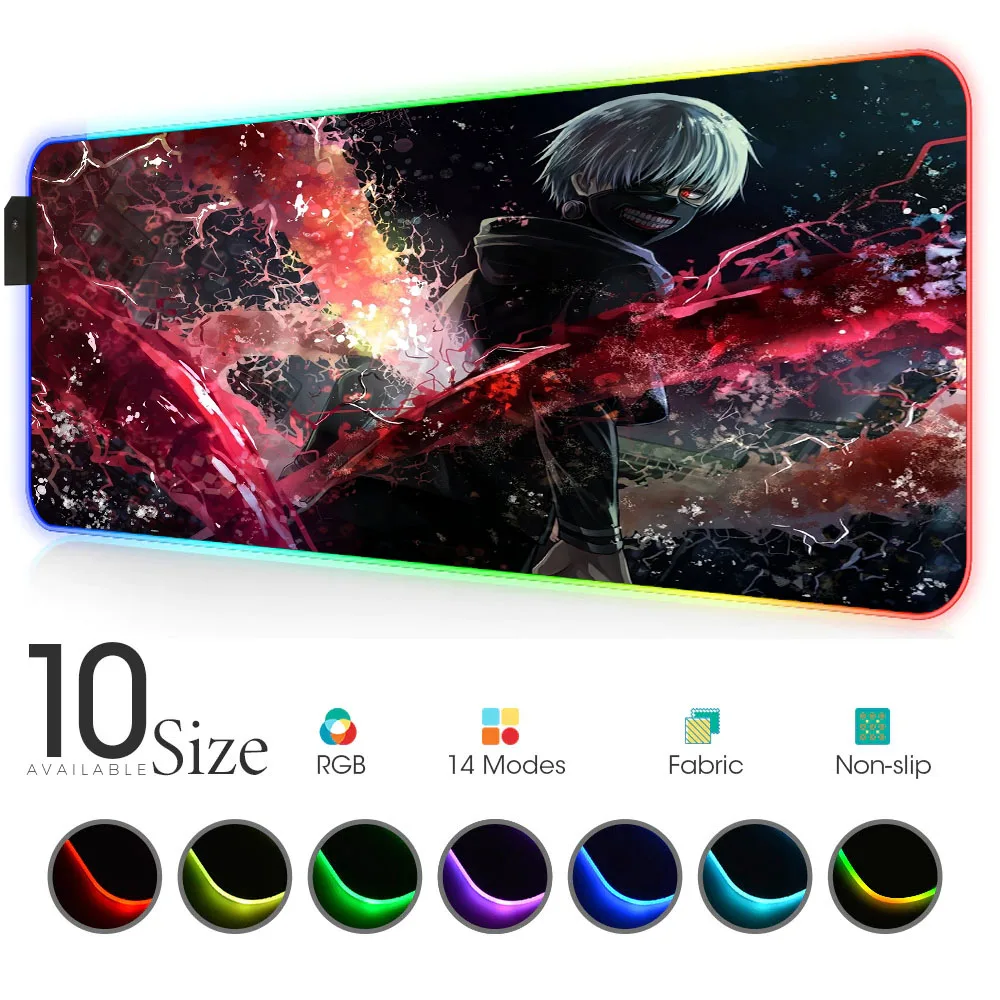 

Tokyo Ghoul Slipmat Rgb Mouse Pad Carpet Anime with Backlight Gamer Mat Gloway MousePad Led Mat for Computer Gaming Pad Desktops