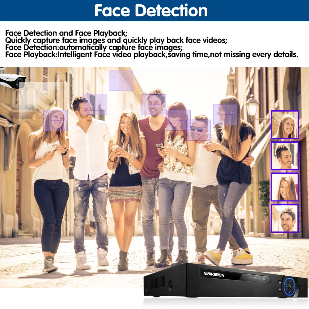  8CH POE NVR Kit detección facial registro de Audio CCTV sistema de seguridad 5MP IR al aire libre P