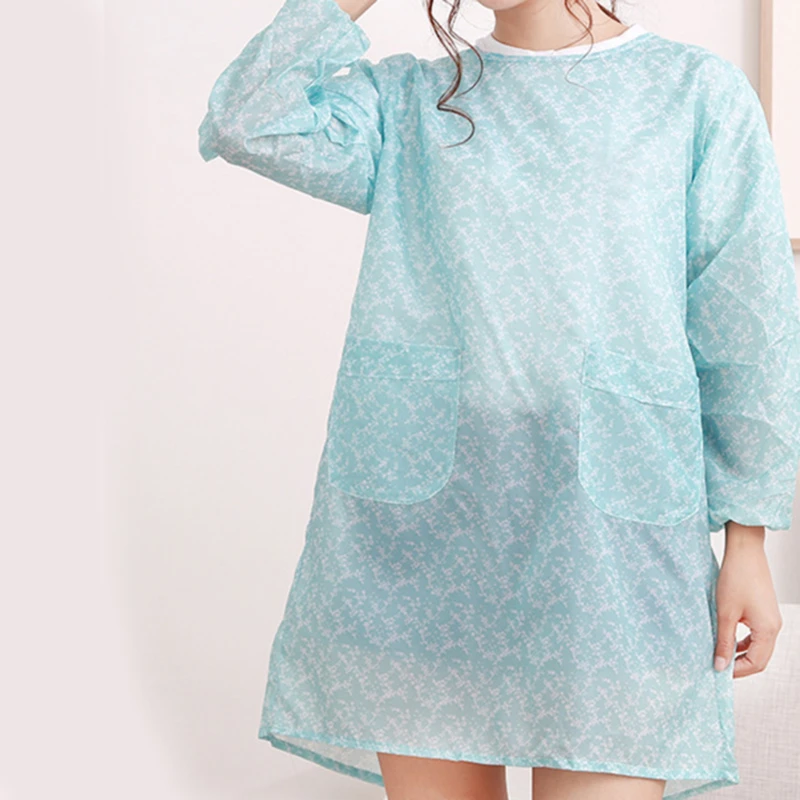 Blue Fashion Home Kitchen Long Sleeve Apron Adult Gown Waterproof And Oil Resistant Cooking Work Apron