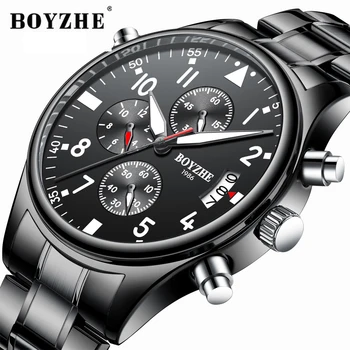 

BOYZHE Men Quartz Watches Fashion Multi-function Light Stainless Steel Luxury Brand Sports Military WristWatch Relogio Masculino